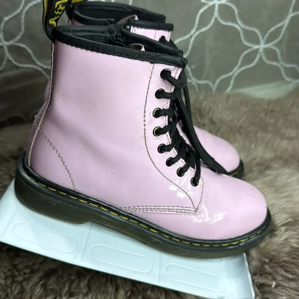 (N1) Dr. Martens Pale Pink Leather Combat Boots, Girl's Size 2